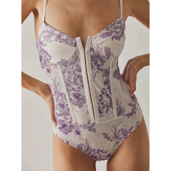 FREE PEOPLE Night Rhythm Printed Bodysuit / Ivory Combo - Picture 2 of 5